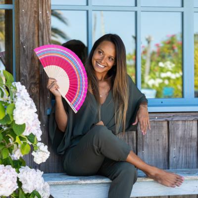  Eventail tissu coton et bois PHILIPPINE / Simone & Georges